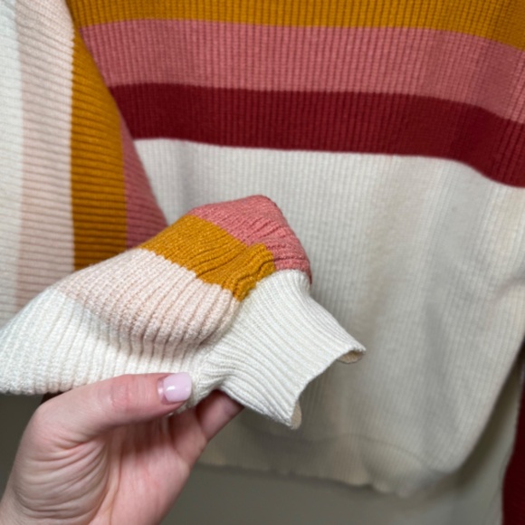 Kayla's Armoire Sweater Women's LG Cream Multi Stripe Retro Crew Neck - Picture 4 of 6